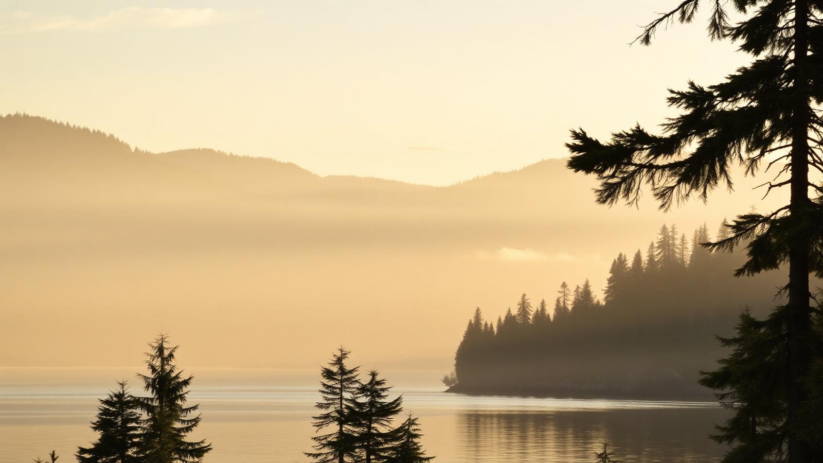 Misty Pacific Northwest landscape near Bellingham